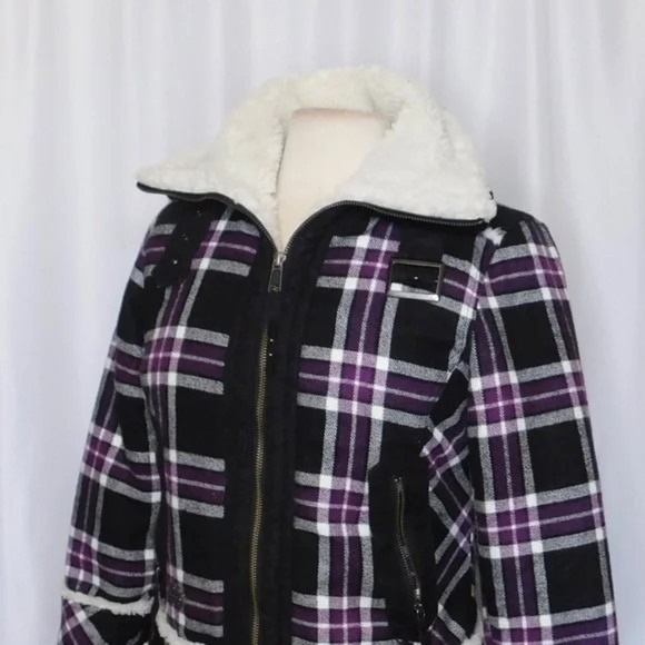 HARLEY-DAVIDSON Purple Black Plaid Fleece Sherpa Lined Coat Moto Motorcycle S - Picture 8 of 13